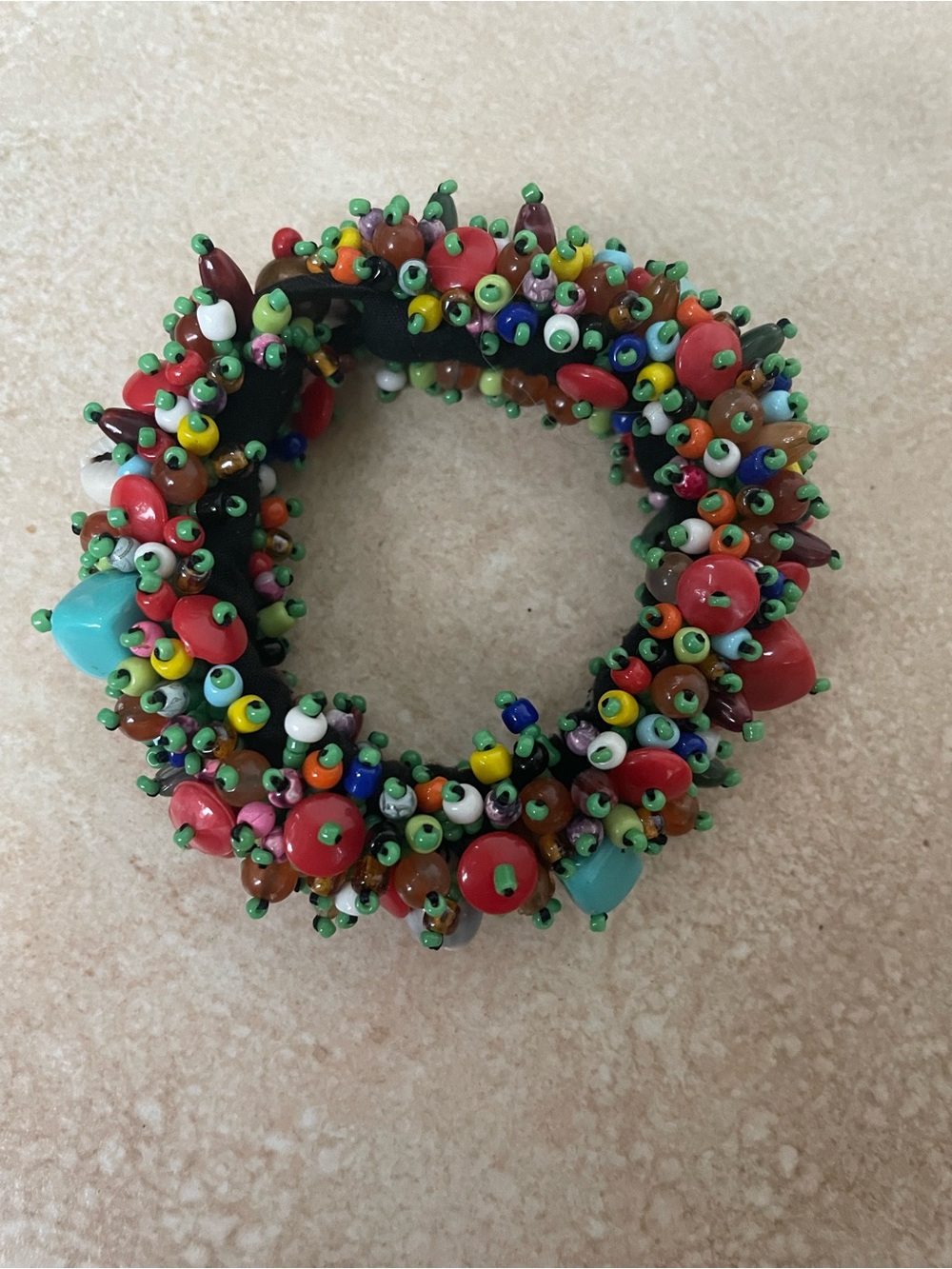 Large Boho Beaded Stretchy Cuff Bracelet Coral, Turquoise